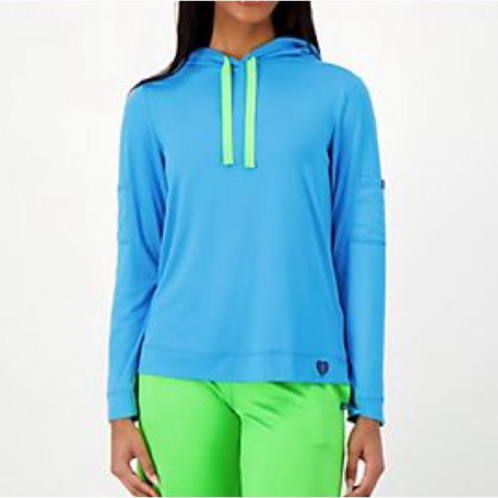 Lug Lounge Hooded Coupe Top in Bright Teal Blue Lightweight Womens Size XL
